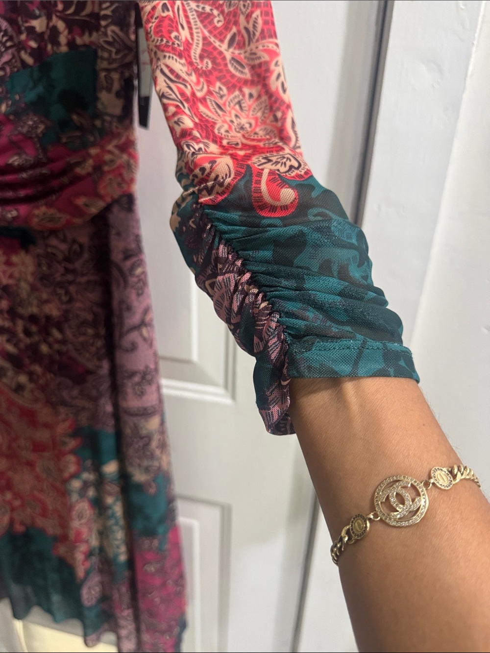 Jessica Howard Teal, Burgundy and Cream Paisley Long Sleeve Midi Dress - Picture 5 of 13
